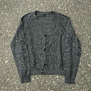 Theory cardigan sweater size large heather black white cotton blend